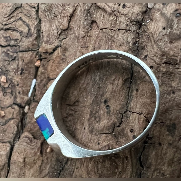 Taxco Mexico Sterling Silver Ring TM-166 Azurite Turquoise Lapis Lazuli Signet - Picture 4 of 9